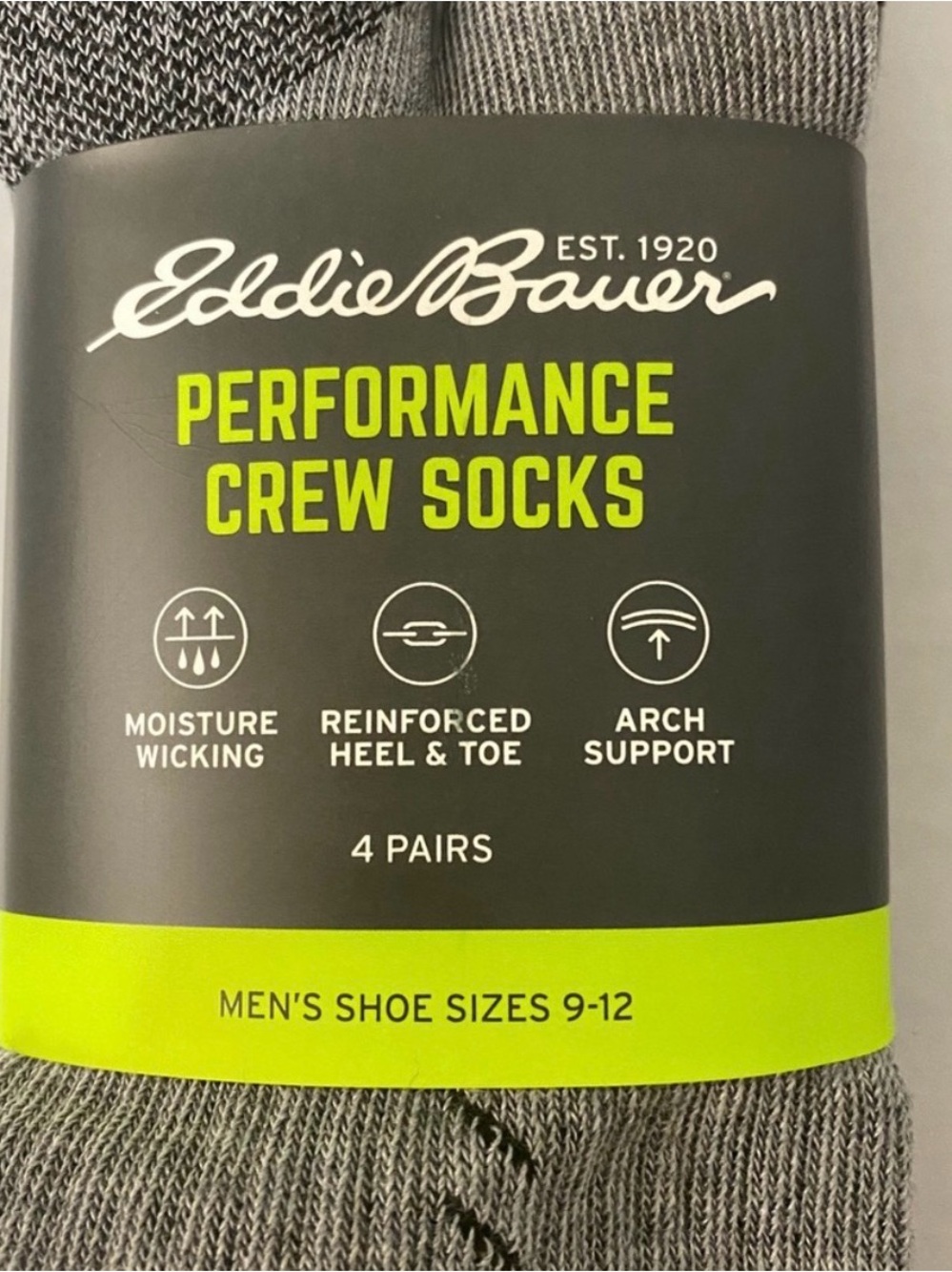 Eddie Bauer Menβs Performance Arch Support Socks 4-Pack Size 9-12